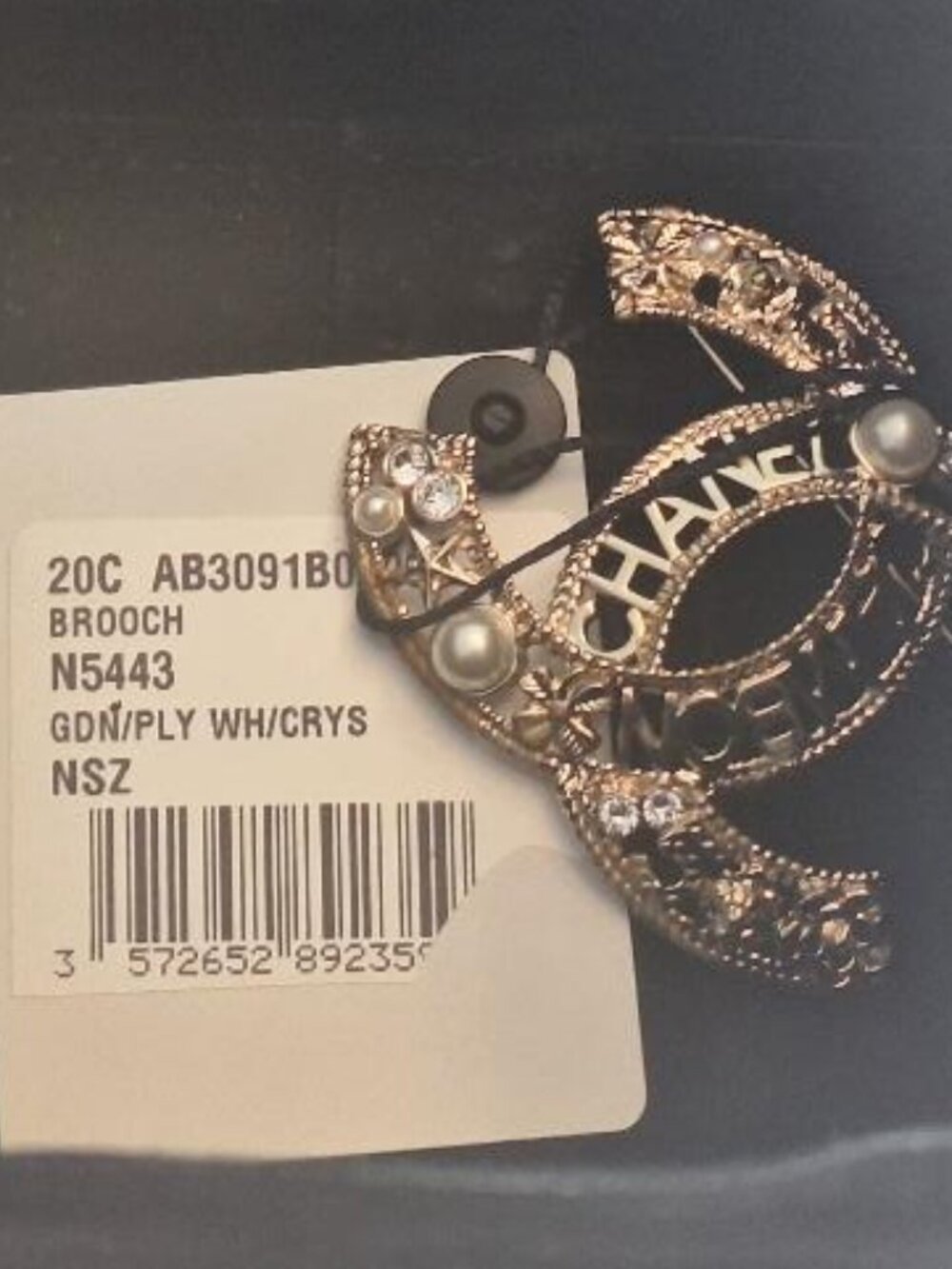 CHANEL Authentic Gold Tone CC Brooch with Pearls and Rhinestones - Brand New